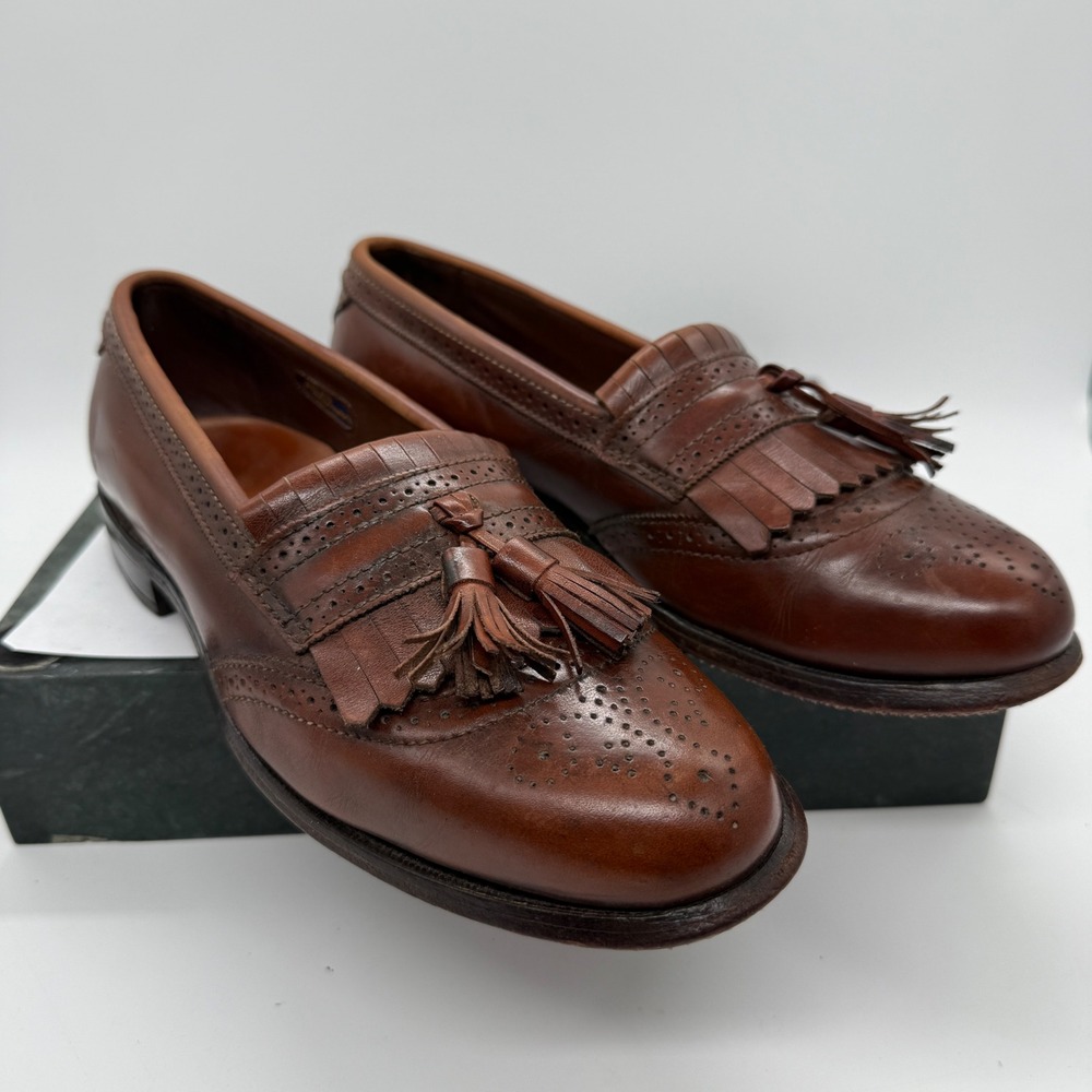Allen Edmonds Bridgeton Loafers Mens 7 D Brown Leather Kiltie Tassel Wingtip